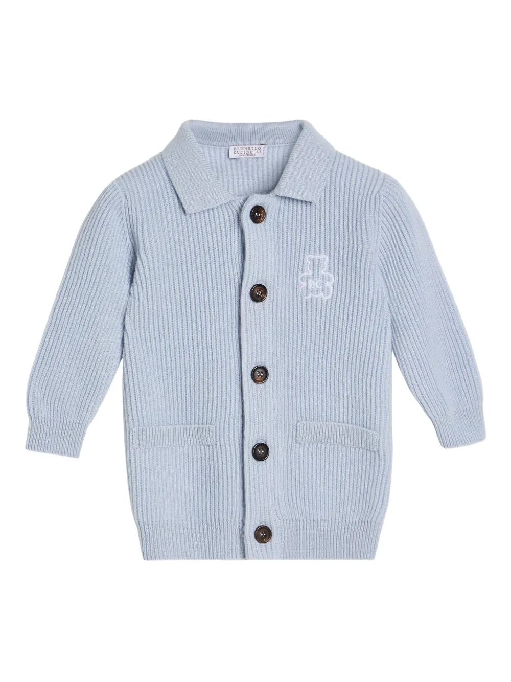

Кардиган в рубчик с воротником поло Brunello Cucinelli Kids, синий