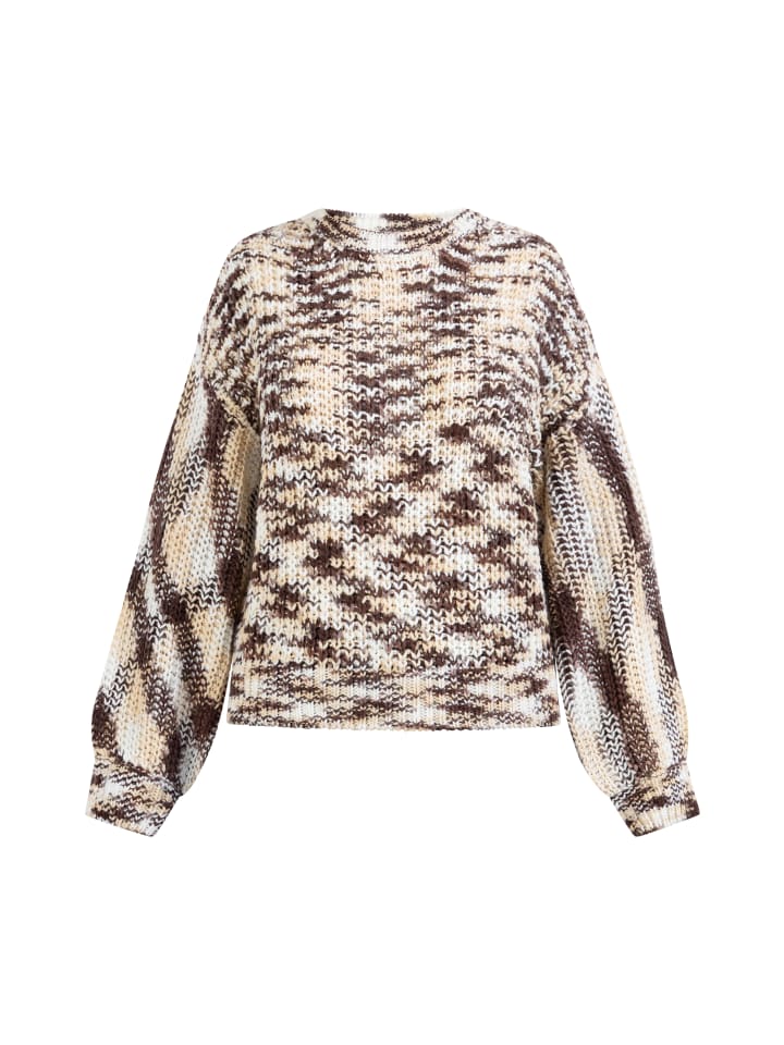 

Женский вязаный свитер коричневого цвета с разноцветными вставками myMo