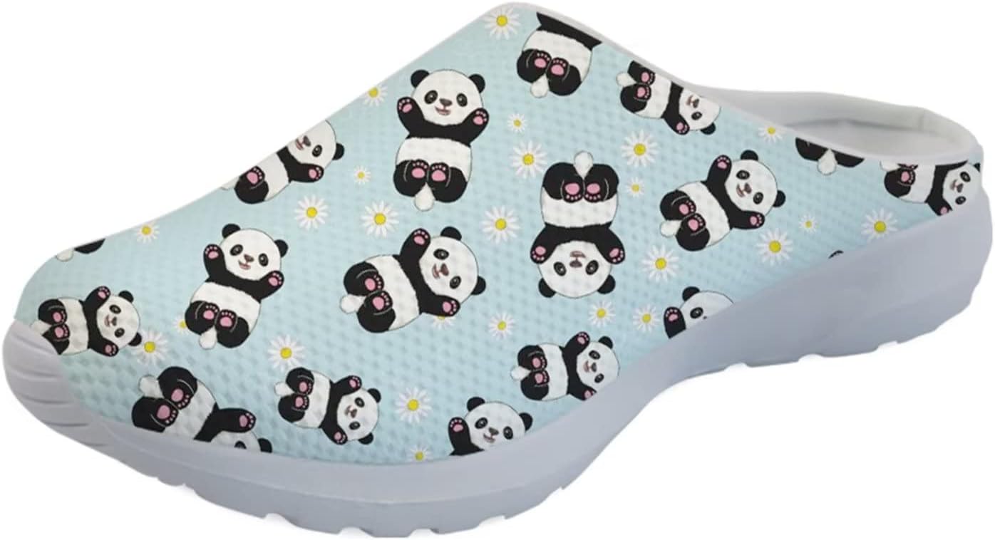 

Кроссовки-мюли Forchrinse Blue Cow для женщин, без задника, с сеткой, на платформе, удобные домашние, и спортивные тапочки, Cute Panda