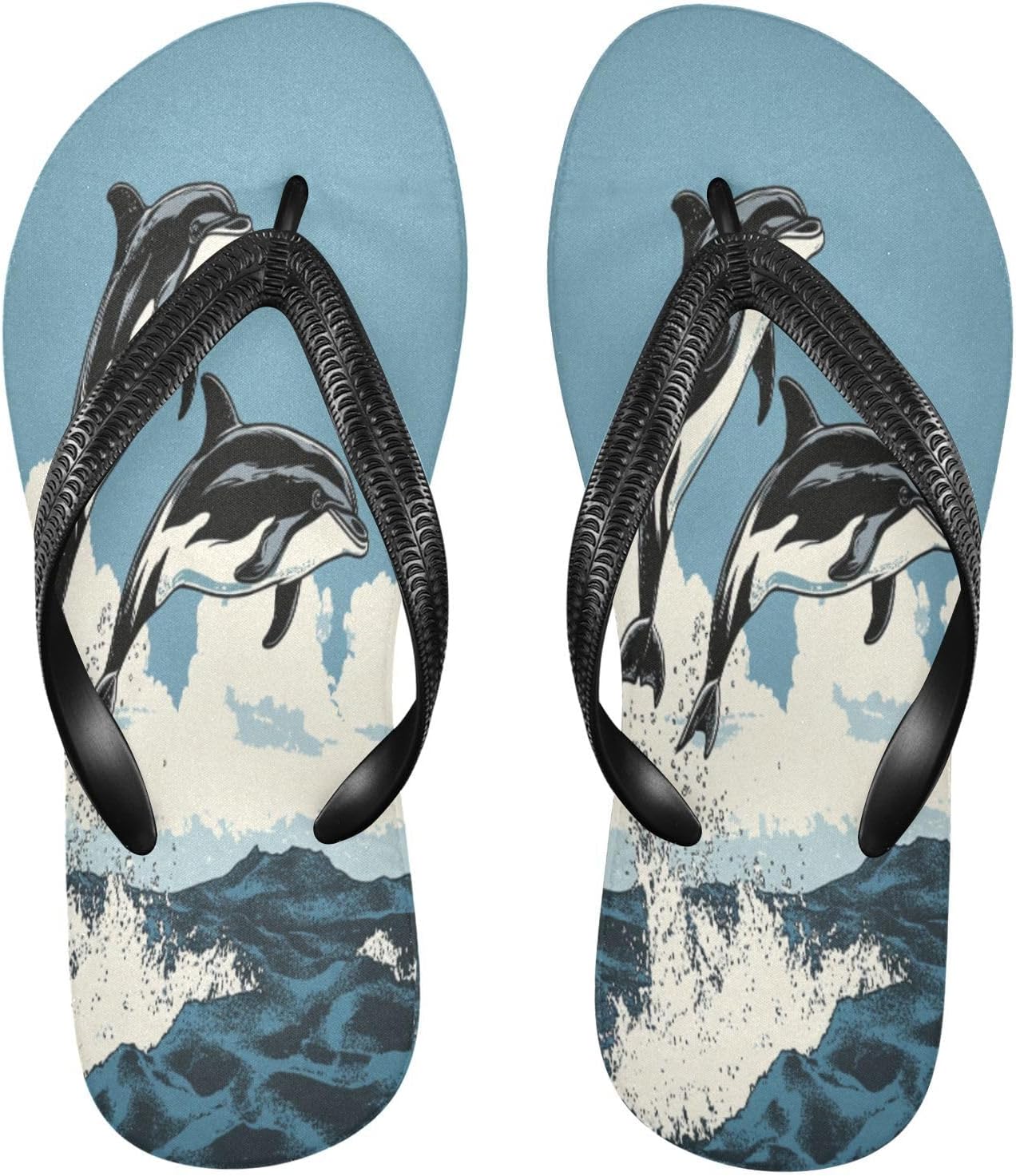 

Сланцы Dolphin Ocean Splash Blue для пляжа, с душем, резиновые, противоскользящие, летние тапочки, обувь для мужчин и женщин Sinestour