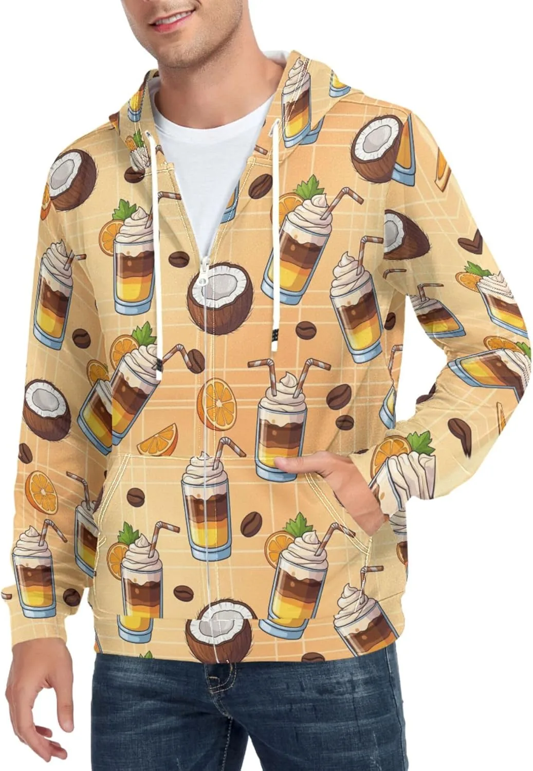 

Мужская толстовка с капюшоном Full Zip Tropical Drinks с кокосами CUPADA