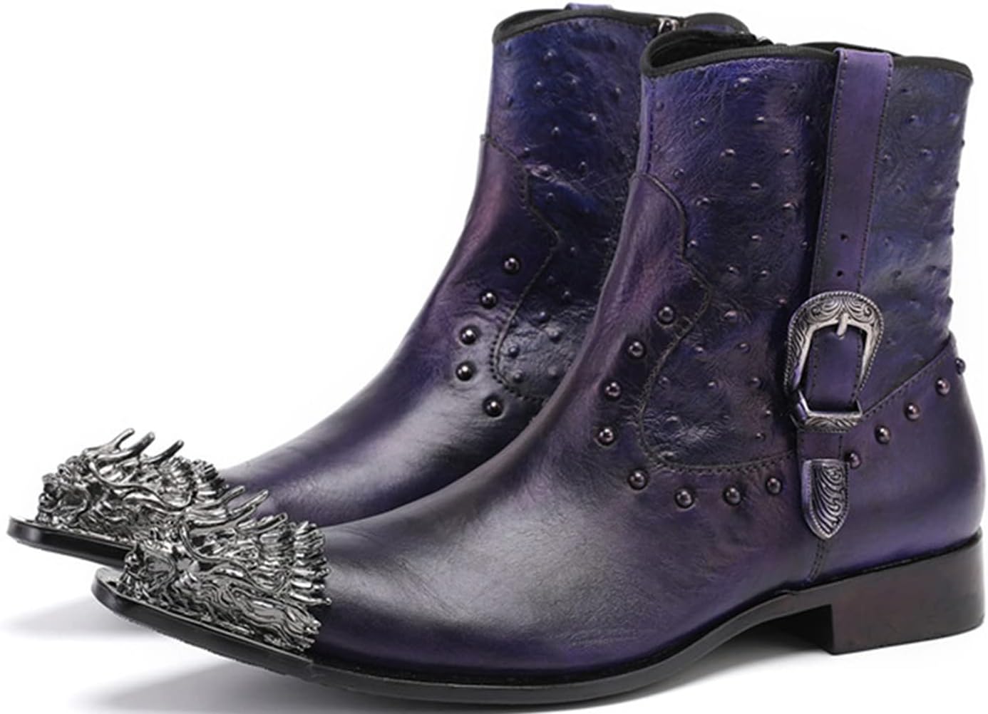 

Мужские кожаные ботинки-челси Santimon в ковбойском стиле - высокие повседневные западные ботинки с металлическим заостренным носком для вечеринки, бального зала или выступлений рок-певца, фиолетовый