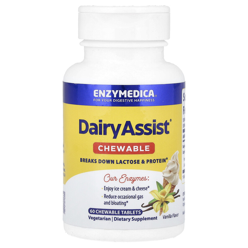 

Enzymedica, DairyAssist Chewable, Vanilla, 60 Chewable Tablets