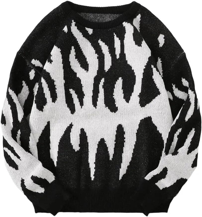 

Мужской свитер с узором и потертостями — повседневный пуловер с круглым вырезом