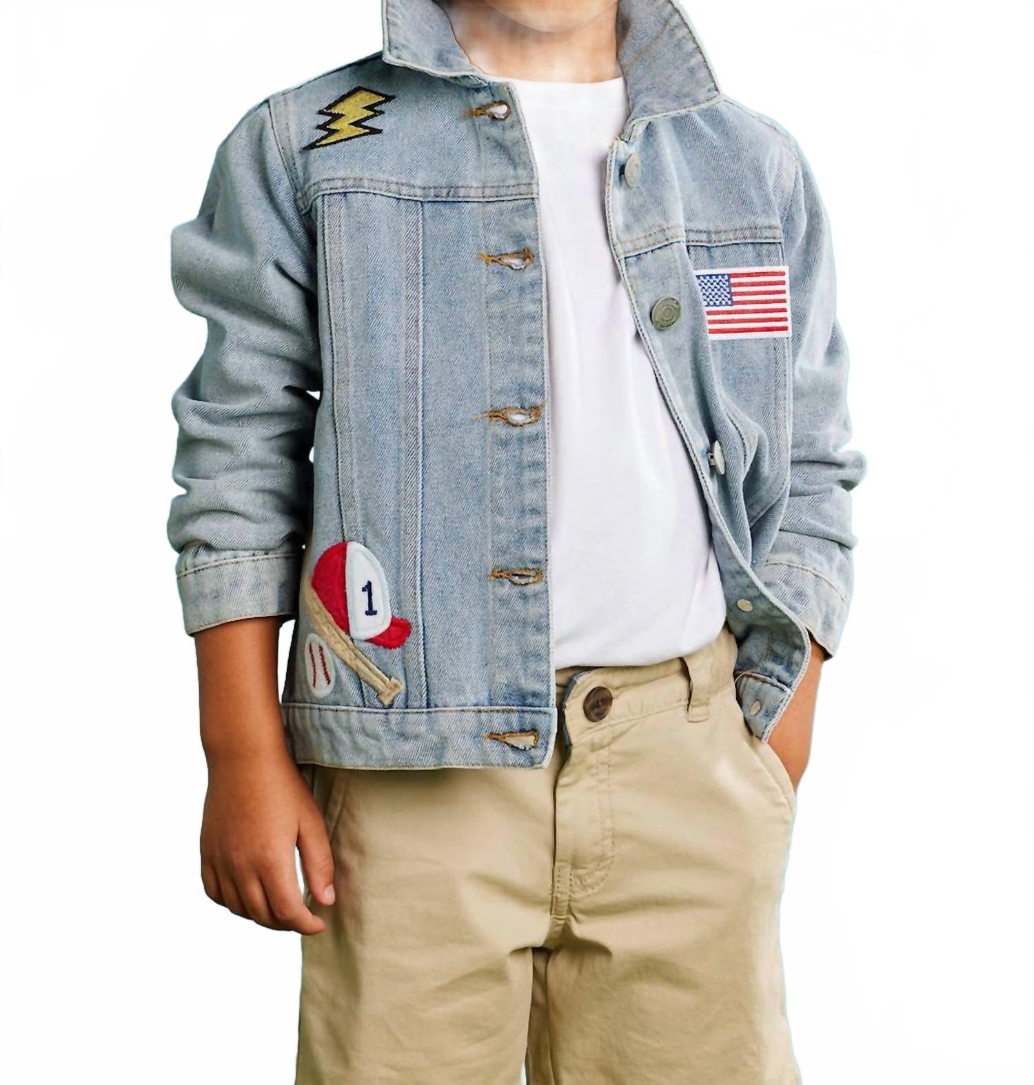 

Mudpie Джинсовая куртка Boy Denim Patch Jacket синего цвета