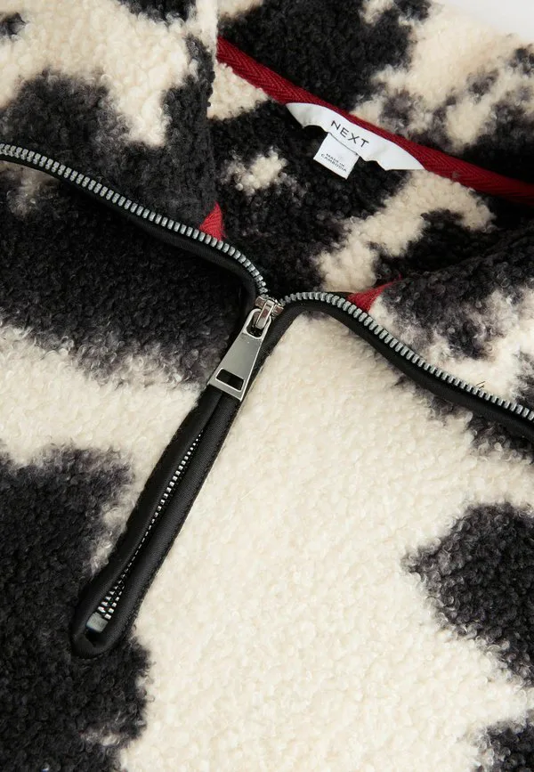 Уютный флисовый джемпер для невысоких девушек Next, Monochrome Black Ecru Cow Print — фото 2