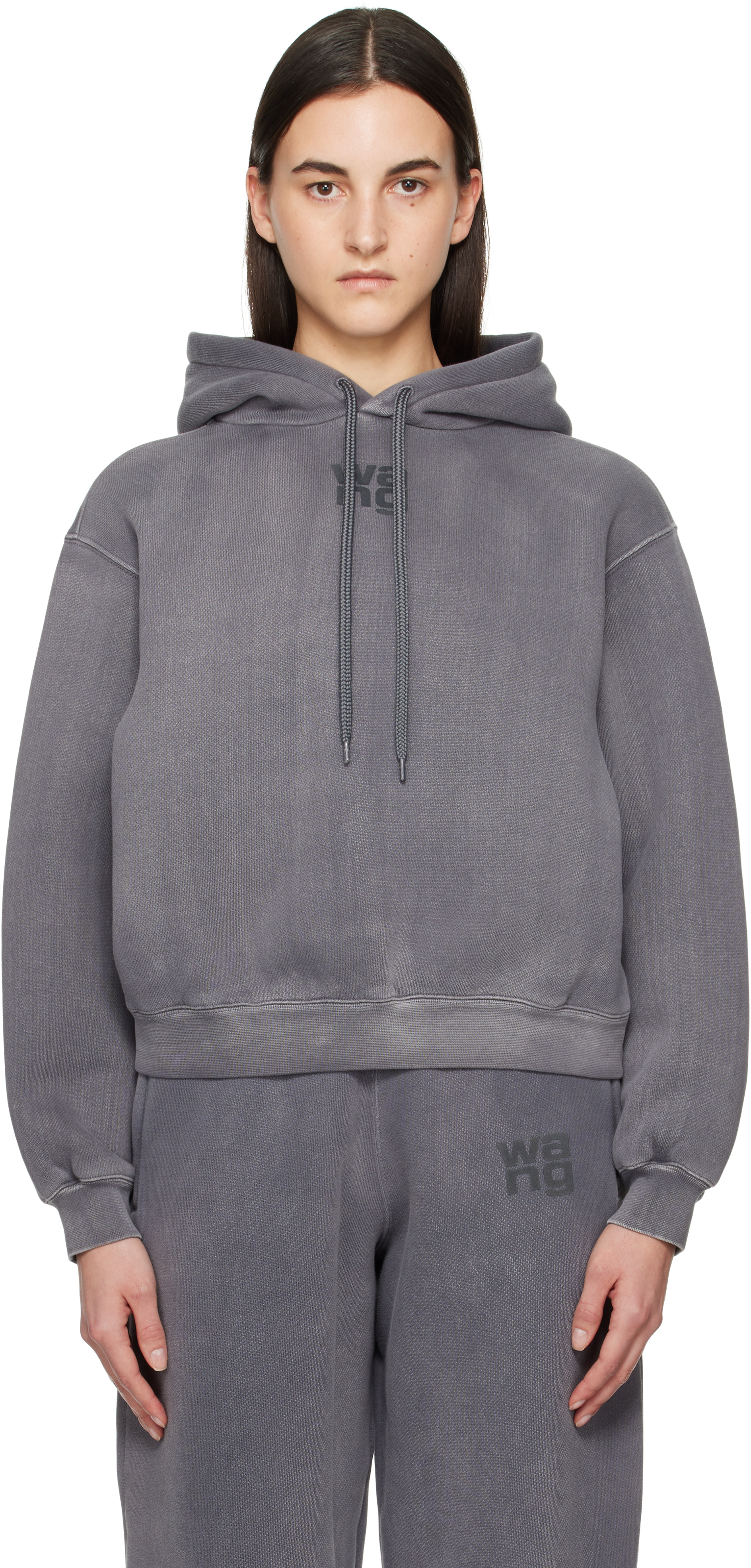 

Серая толстовка с капюшоном и логотипом Puff alexanderwang.t, Washed ashphalt