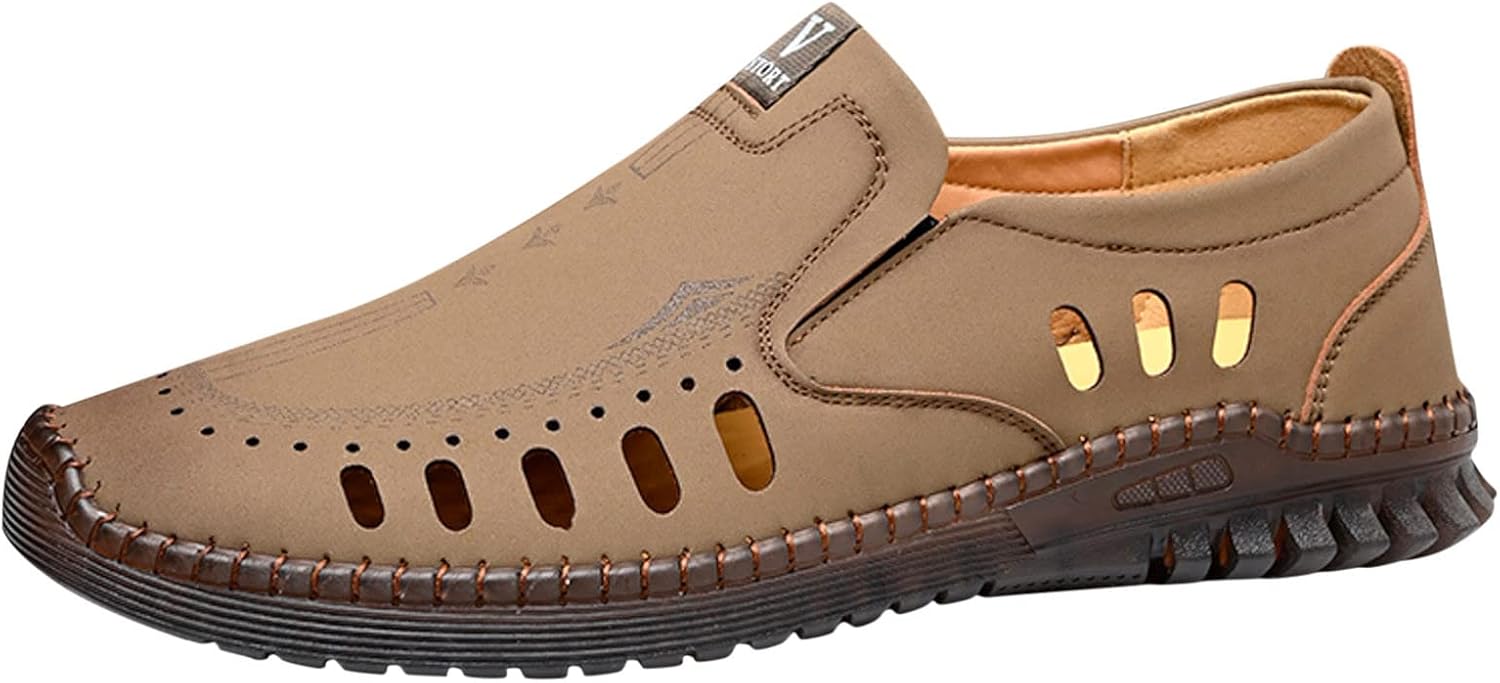 

Мужские повседневные туфли модные на все сезоны с вырезами, из кожи, дышащие, удобные, противоскользящие, мужские повседневные туфли-бутсы Generic, хаки