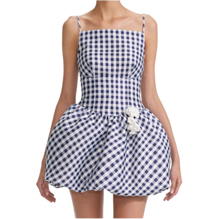 

Топ с цветочной вышивкой в клетку Self-portrait, синий