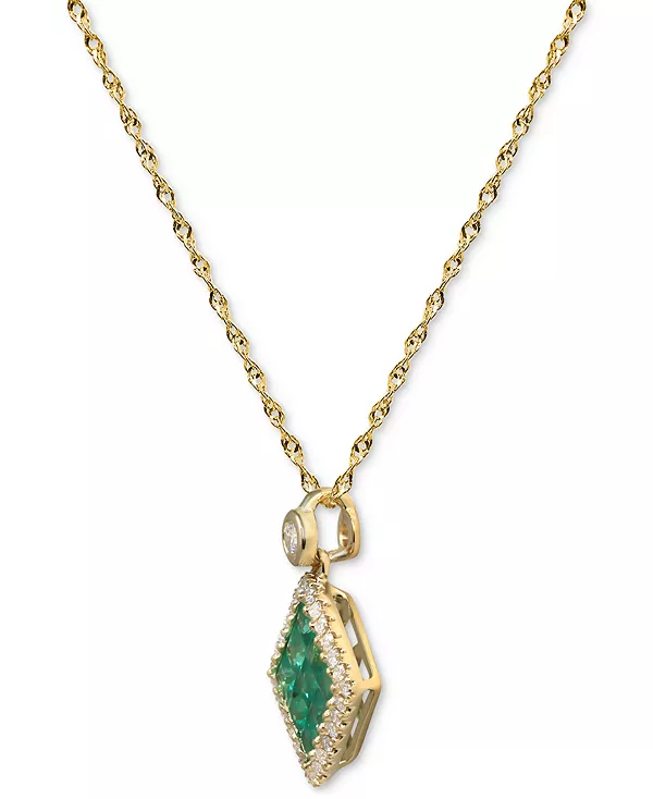 

Ожерелье с подвеской из белого или желтого золота 14 карат с изумрудом принцессной огранки (1/2 карата) и бриллиантом (1/8 карата), длина 16 дюймов + удлинитель 2 дюйма Macy'S, gold