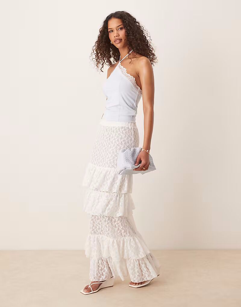 

Длинная юбка ASOS DESIGN из кружева белого цвета