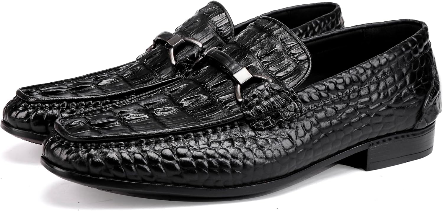 

Мужские кожаные классические туфли, премиальная модель с узором под аллигатора, слипоны-пенни, повседневные туфли для вечеринок и свадьбы Generic, черный