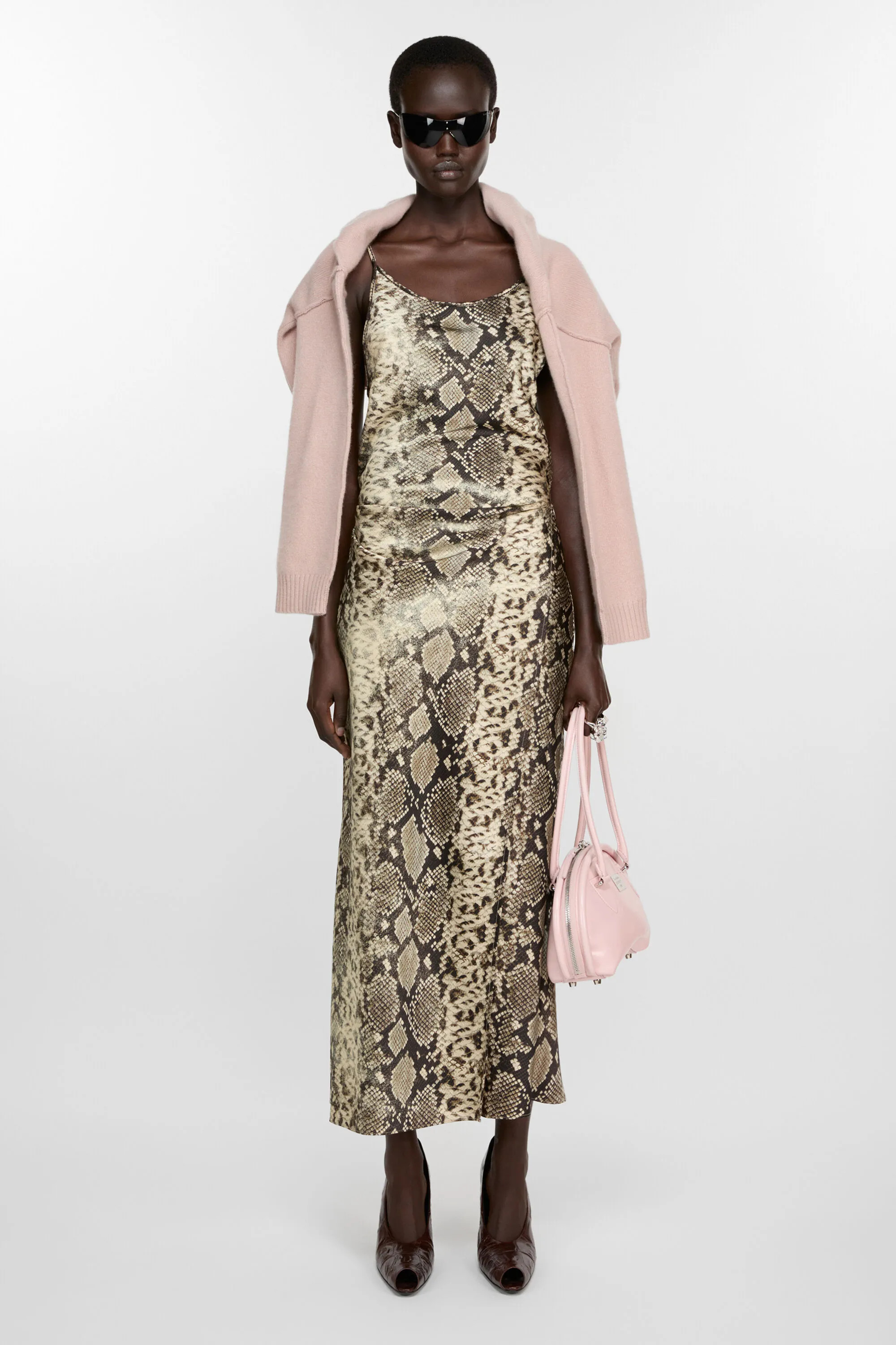 

Атласное платье Acne Studios, цвет Multi Brown