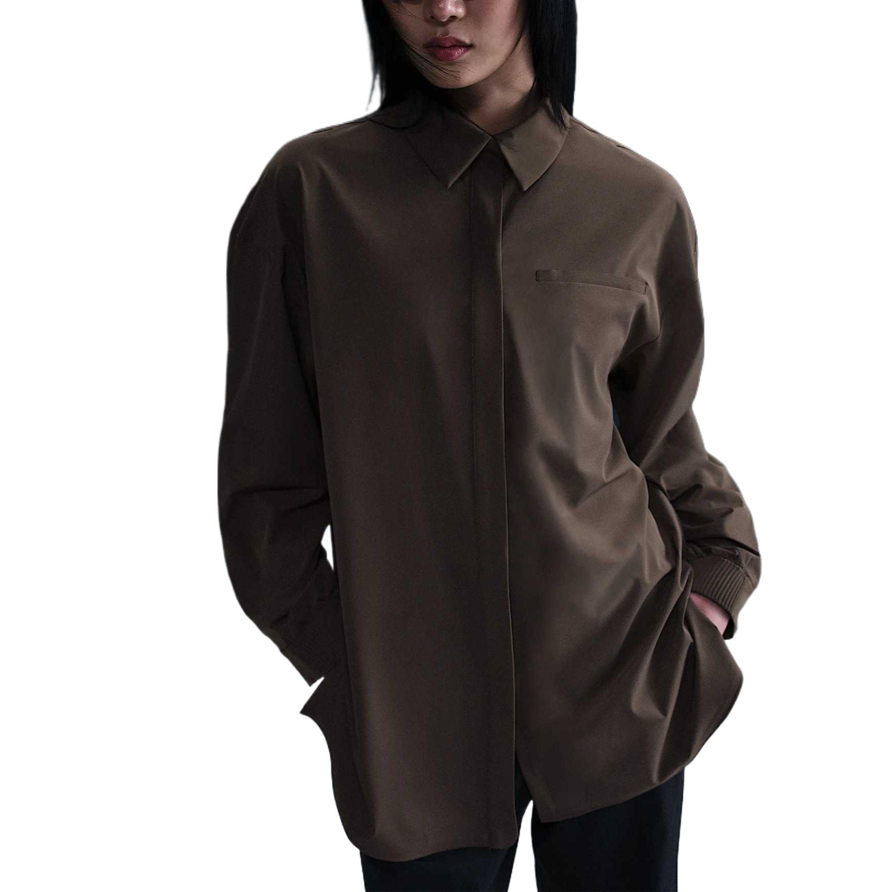 

24.7 PerfectStretch женская рубашка Dri FIT оверсайз с длинными рукавами Nike, коричневый