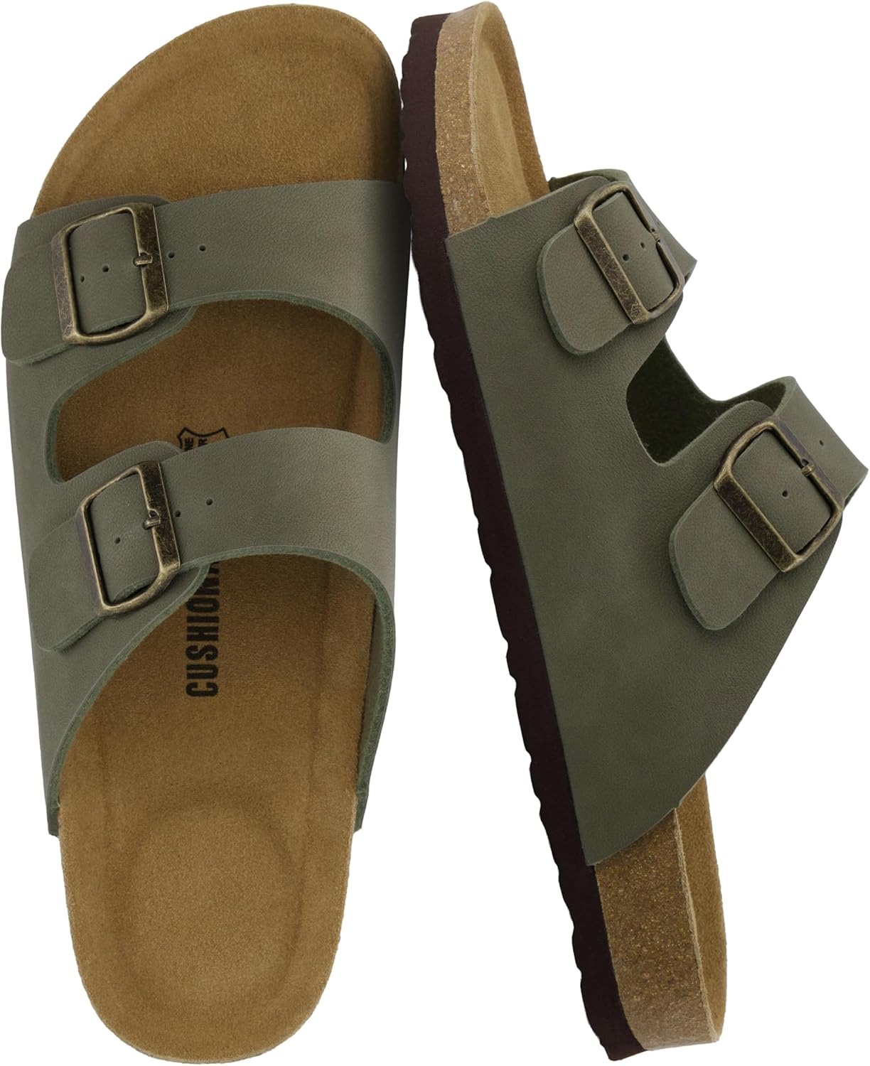 

Мужские сандалии CUSHIONAIRE Lane с пробковой стелькой, регулируемые с пряжкой, комфортные шлепанцы, стелька из натуральной кожи, летняя обувь для мужчин, Olive
