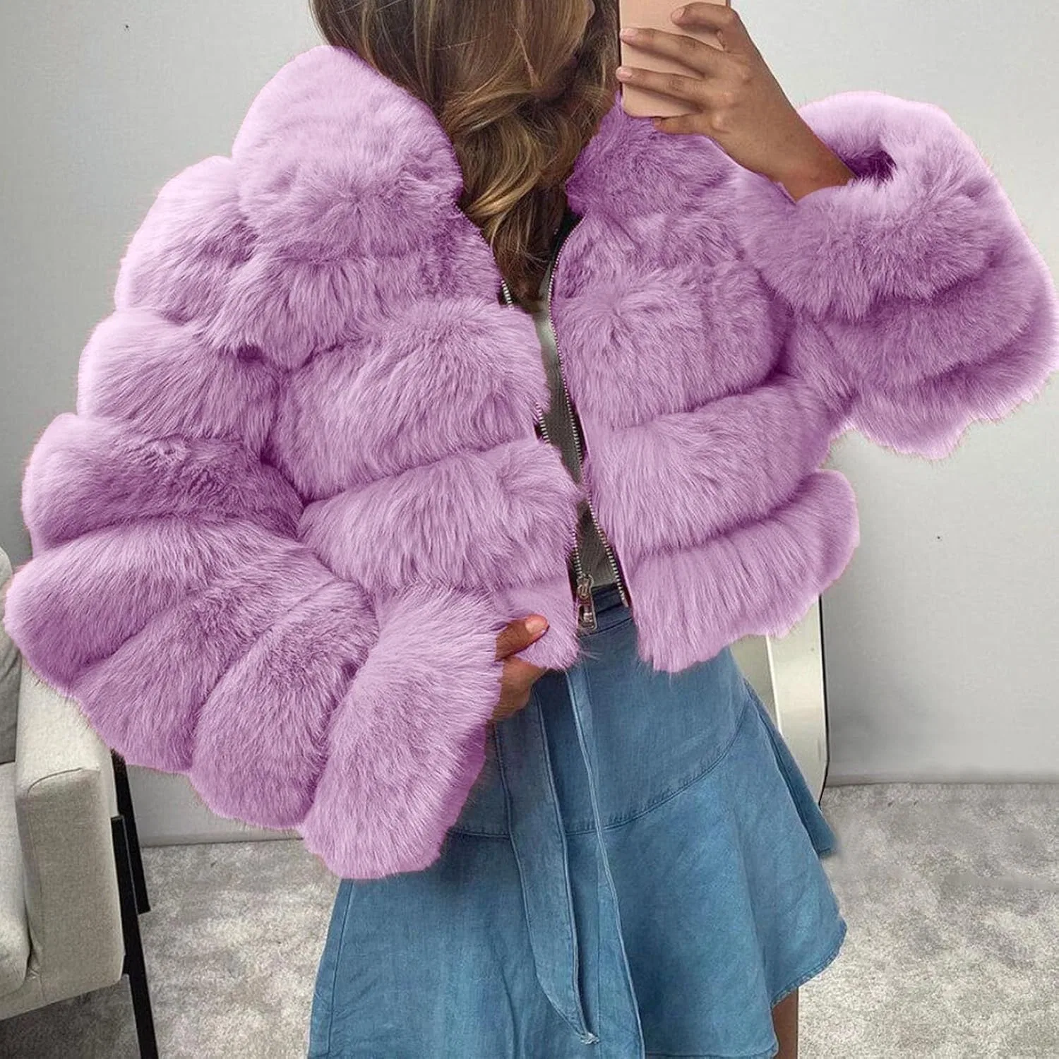 Куртка из искусственного меха, короткая, женская, Purple — фото 2