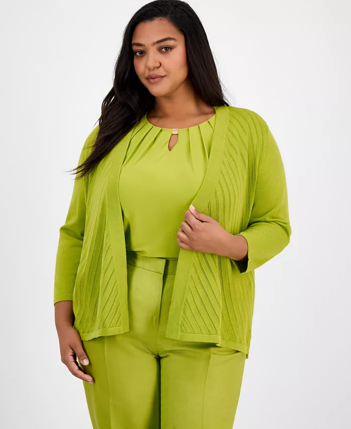 

Кардиган с диагональной строчкой на пуговицах Plus Size Kasper, зеленый