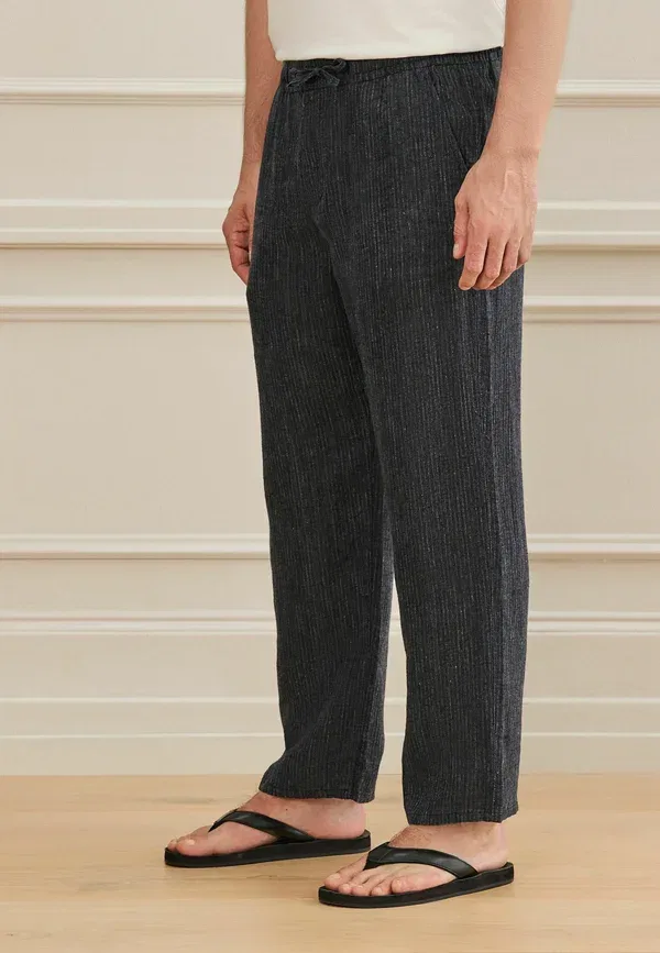 Брюки Next, Relaxed fit signature heritage linen trousers, цвет темно-синий в полоску — фото 2