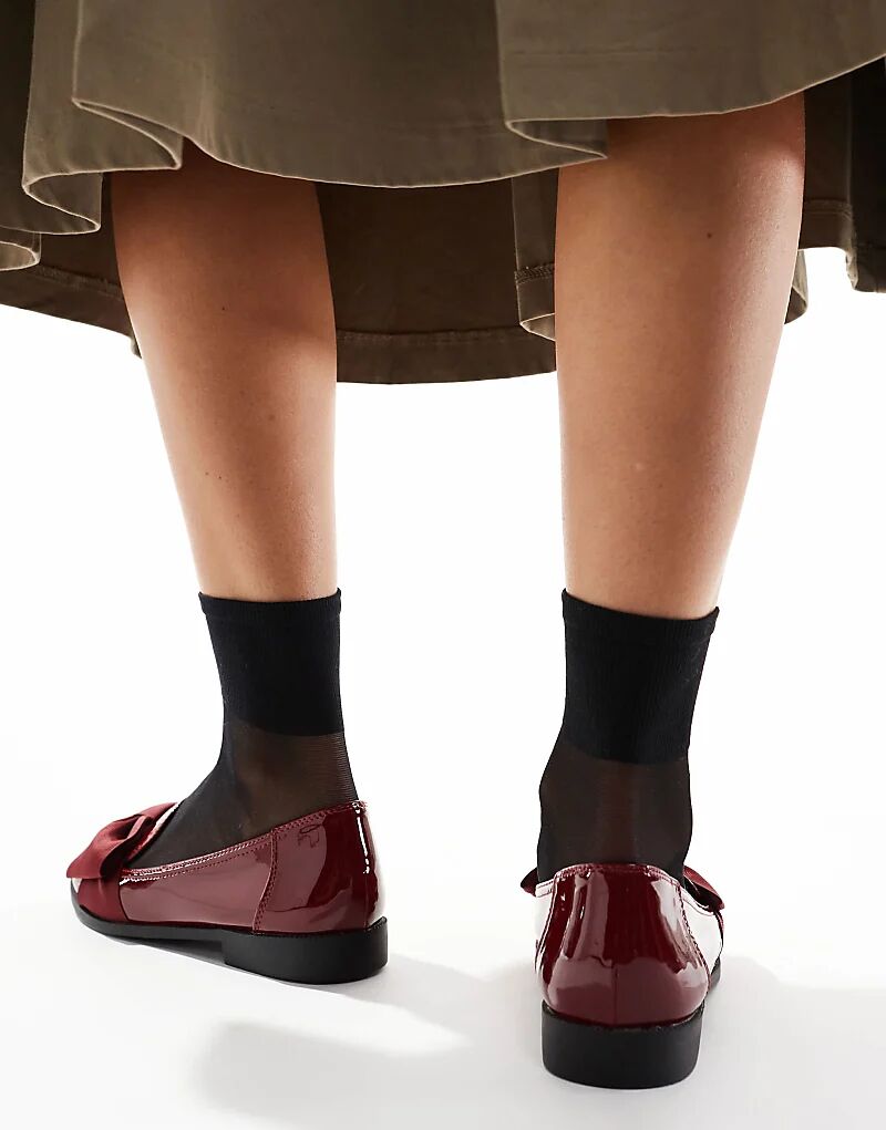 Туфли-лоферы Mentor Bow Loafer на плоской подошве Wide Fit в бордовом лаке ASOS DESIGN — фото 4
