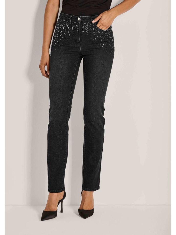 

MADELEINE Узкие джинсы из денима с стразами, черного цвета