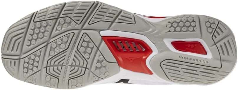 Мужские гандбольные кроссовки Mizuno Wave Stealth 6, белые с черными и красными деталями, верх из искусственной кожи и сетки — фото 3