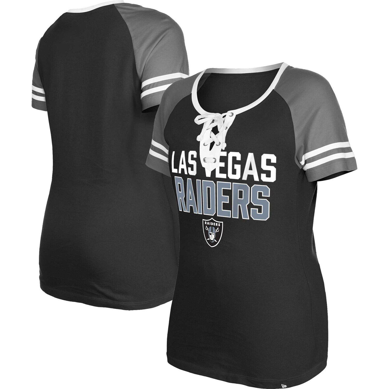 

Женская черная футболка New Era со шнуровкой реглан Las Vegas Raiders New Era, Черный, Женская черная футболка New Era со шнуровкой реглан Las Vegas Raiders New Era