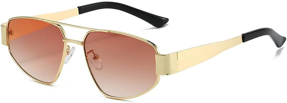 

Ретро металлические солнцезащитные очки «кошачий глаз» с двойной перемычкой, женские, темно-зеленые, с защитой от УФ-излучения UV400, мужские, в стиле панк HVTVTLA, Golden Tea Gradient