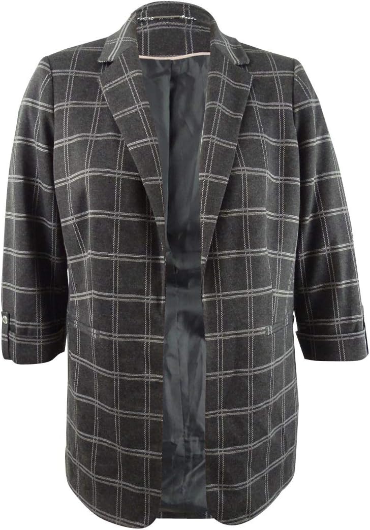 

Женский клетчатый блейзер Calvin Klein больших размеров с отворотом, Charcoal Multi