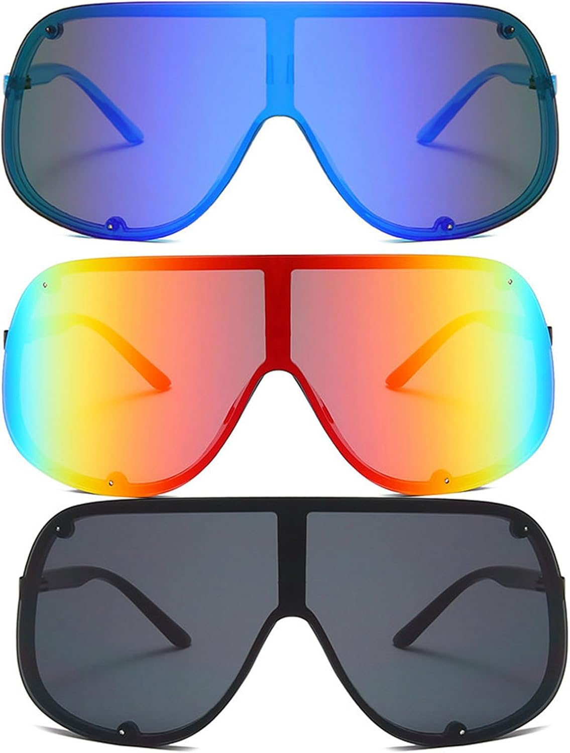 

Солнцезащитные очки Willochra Fashion Wave Mask для женщин и мужчин, модные солнцезащитные очки большого размера в стиле панк, роскошные дизайнерские очки в стиле Y2K, 3pcs-black&red&white Blue