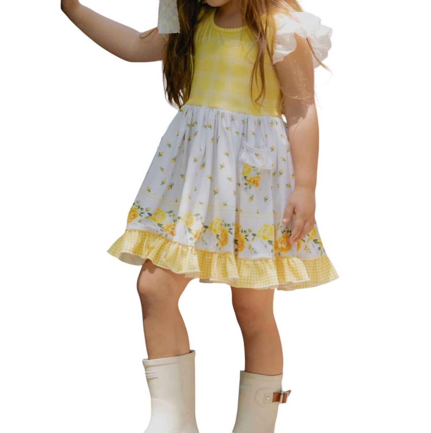 

Платье без рукавов для девочек Haven в белом/желтом цвете Be Girl Clothing