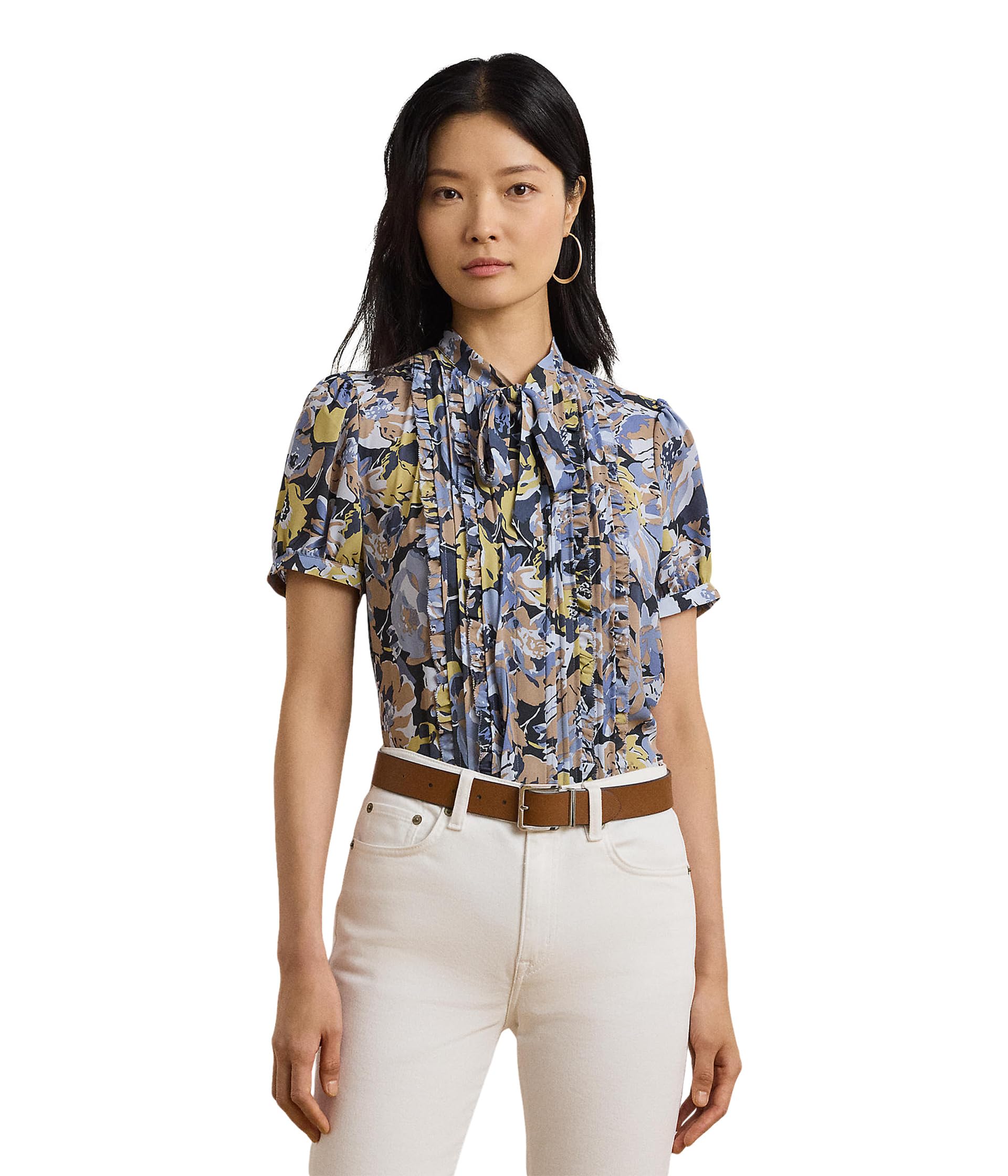 

Рубашка Lauren Ralph Lauren Floral Georgette Puff, синий мульти