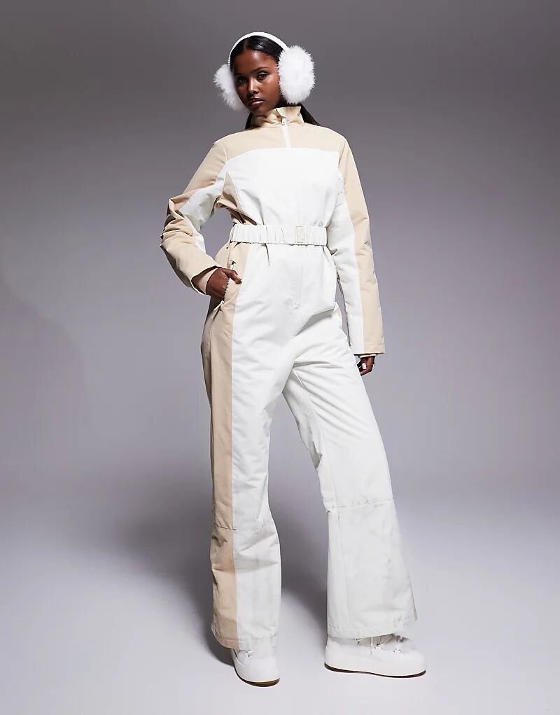 

Двухцветный горнолыжный комбинезон Threadbare Ski в экрю и каменном цвете