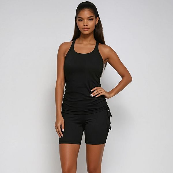 

Женский топ-танкини Maya с встроенным бюстгальтером и черные шорты для плавания до середины бедра Calypsa Llc, Black