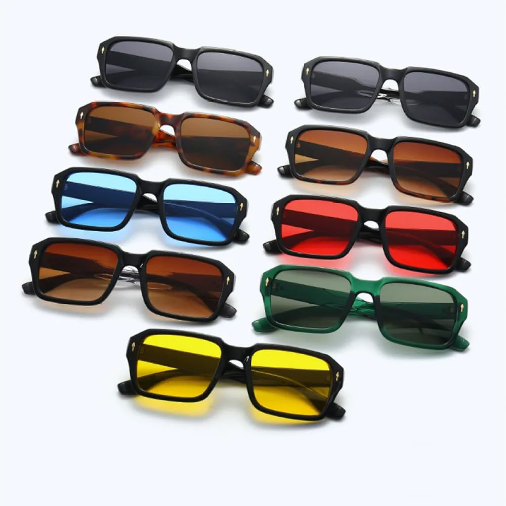 

Модные красные солнцезащитные очки для женщин с заклепками, мужские прямоугольные солнцезащитные очки для женщин с защитой от УФ-излучения UV400 TYUVIVO, C9