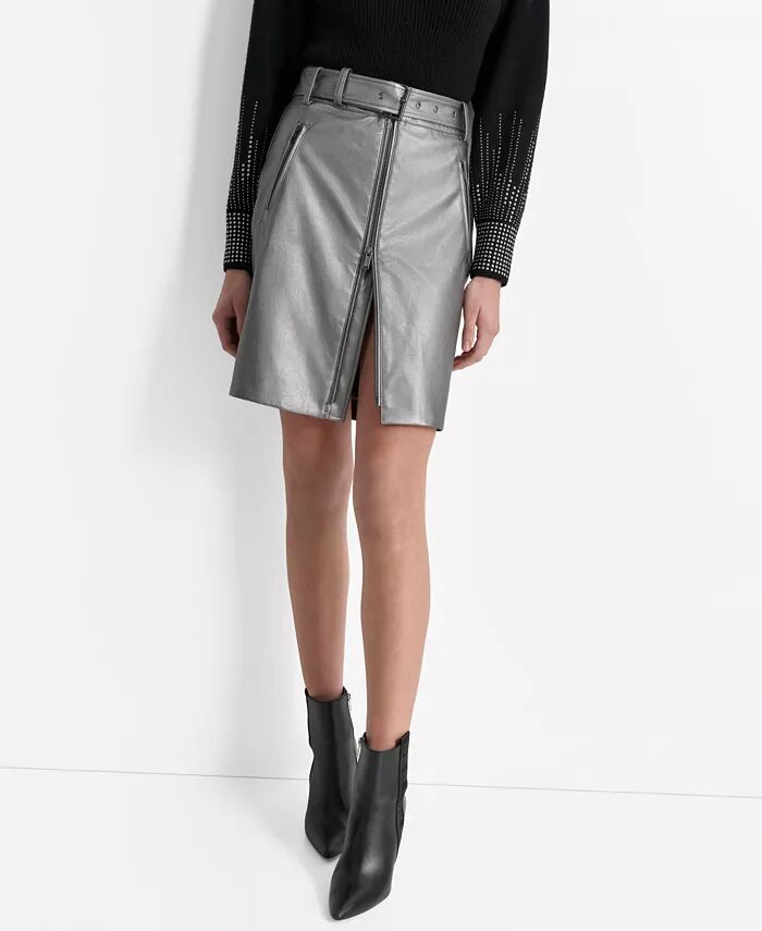 

Женская юбка-карандаш из металлизированной искусственной кожи DKNY, серебряный