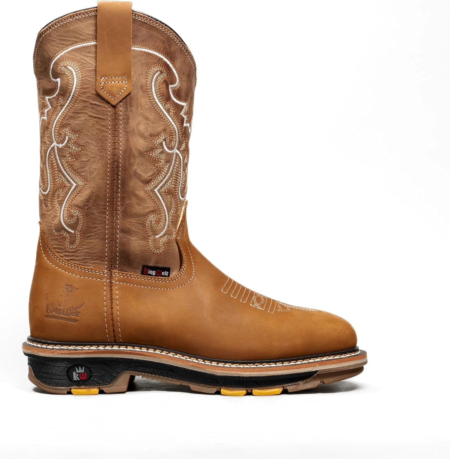 Мужские вестерн-ковбойские ботинки King Welt KW6036 Tan 11 из подлинной премиальной кожи, с мягким носком, квадратным носком, нескользящие, без шнурков Generic — фото 3