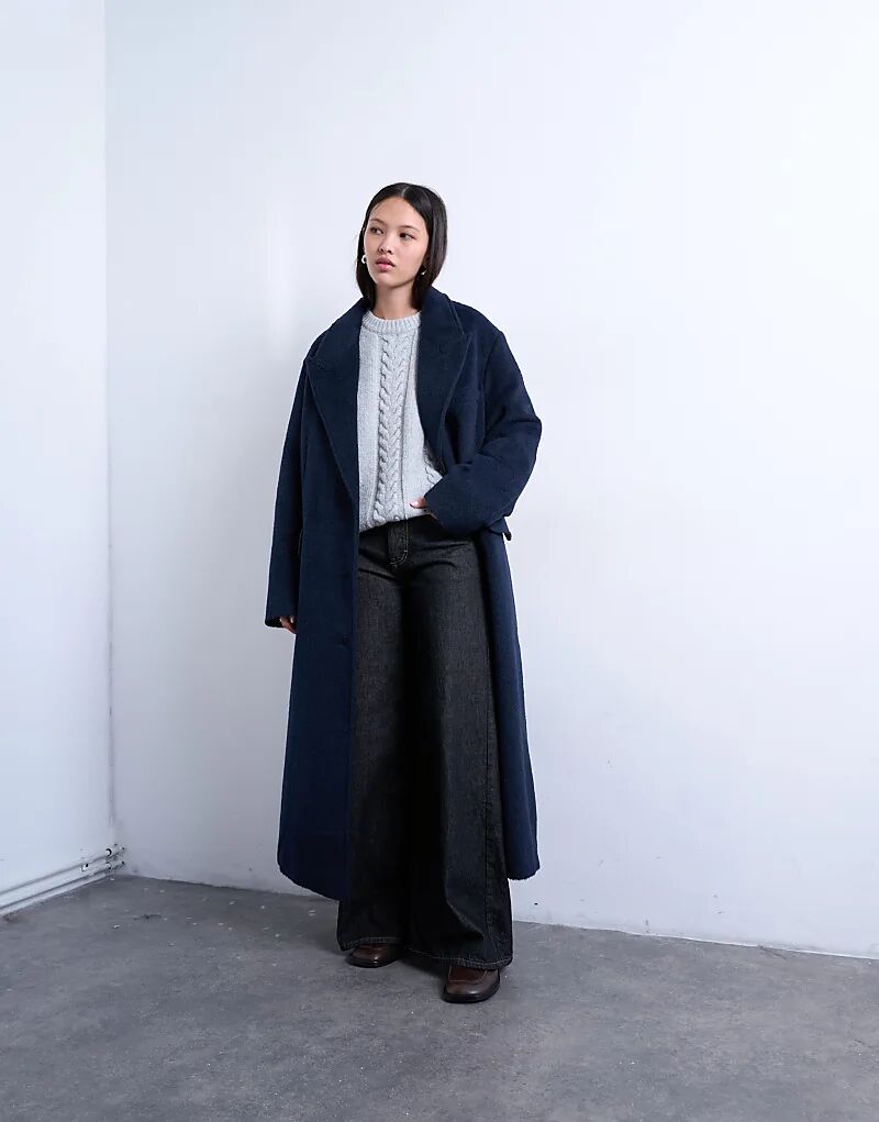 

Пальто Topshop с тремя пуговицами и начесом из шерсти темно-синего цвета