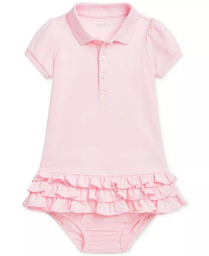 

Платье-поло из хлопка с оборками Polo Ralph Lauren, розовый