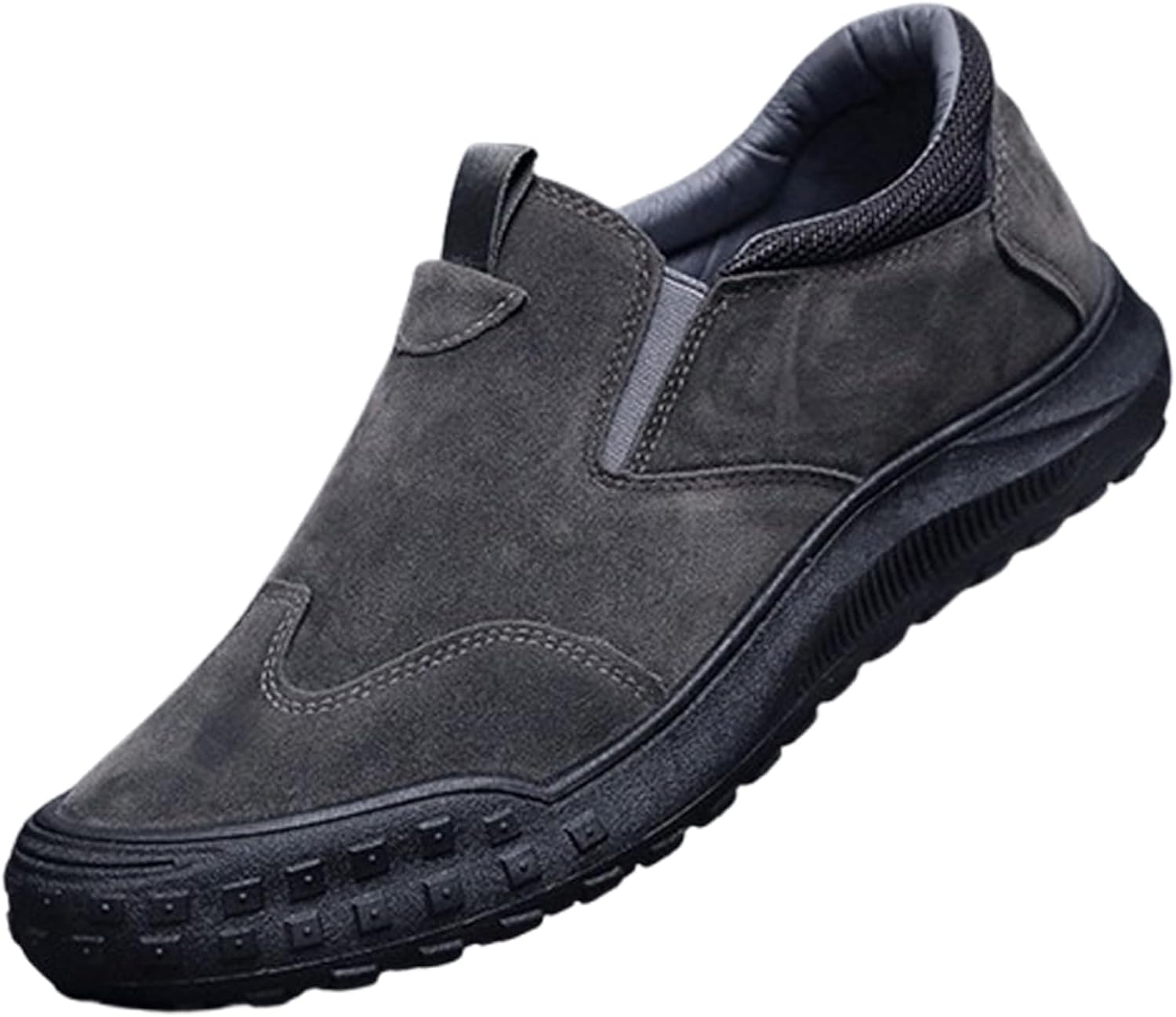 

Мужские ботинки, обувь без шнурков с противоскользящей подошвой, водонепроницаемые кожаные повседневные туфли для улицы, строительства и повседневного использования Generic, серый