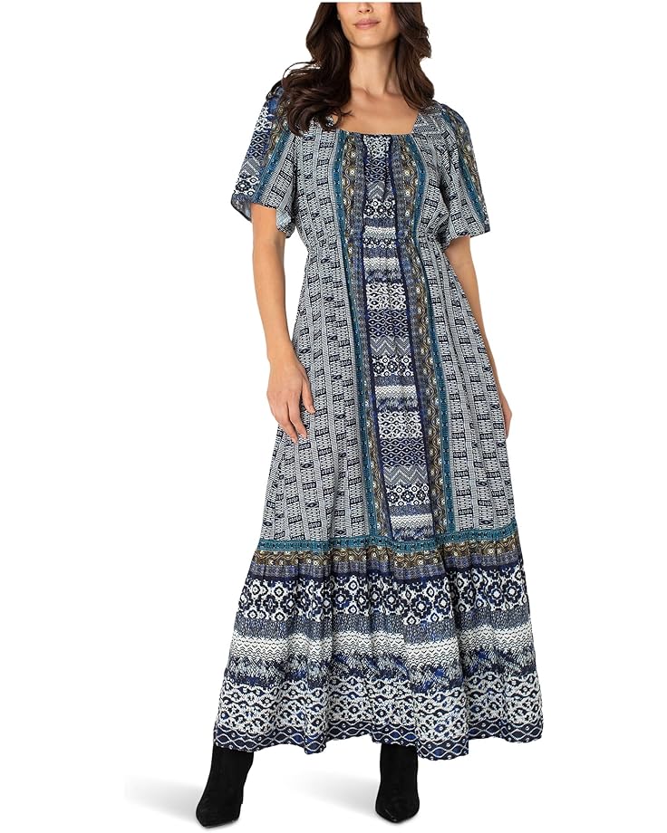 

Платье Liverpool Los Angeles Elbow Sleeve Square Neck Woven Maxi Dress With Pockets, цвет Blue Shibori Multi