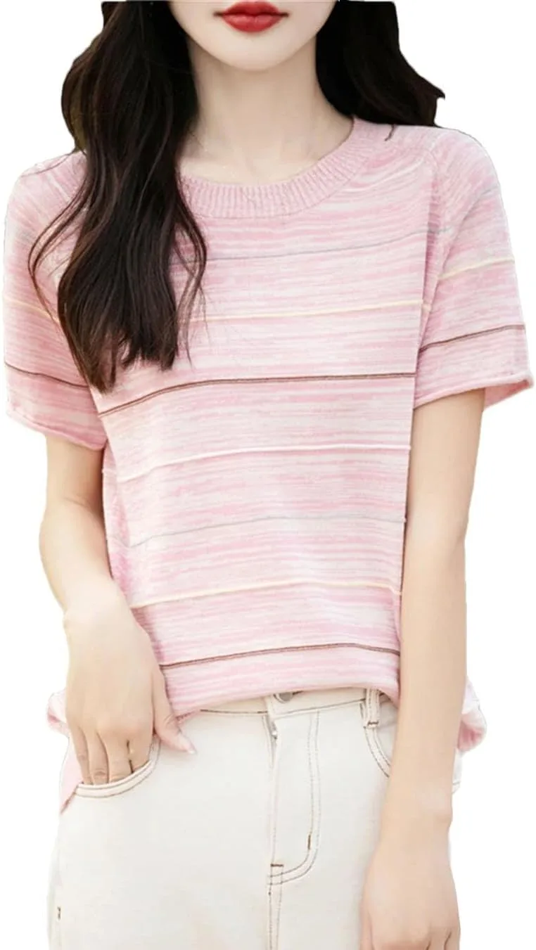 

Женская летняя блуза из 100% хлопка с коротким рукавом и круглым вырезом