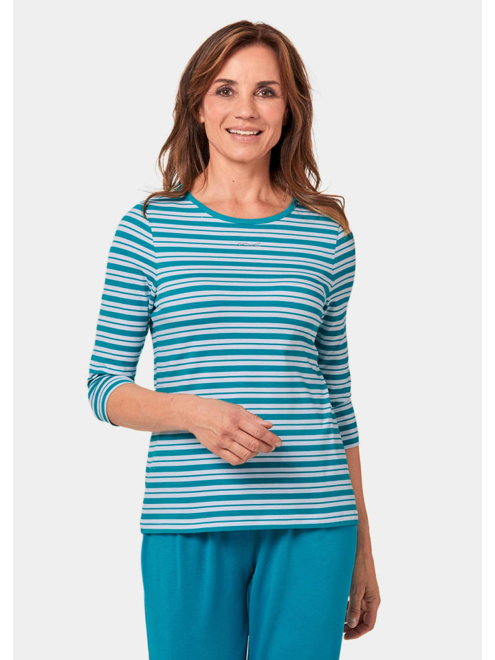 

Полосатая рубашка с вырезом-лодочкой темно-бирюзового/белого/полосатого цвета GOLDNER