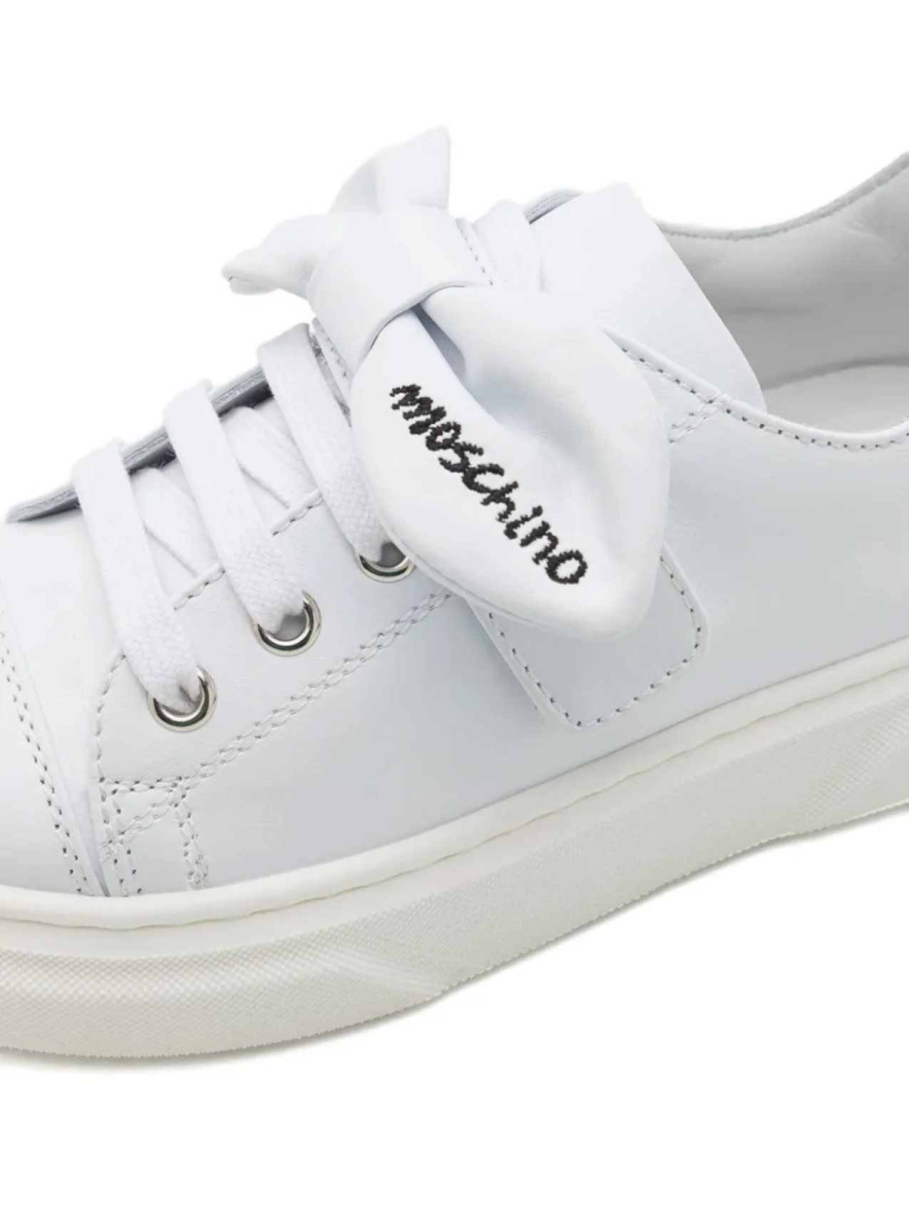 Кожаные кроссовки Moschino Kids с бантом, белый — фото 4