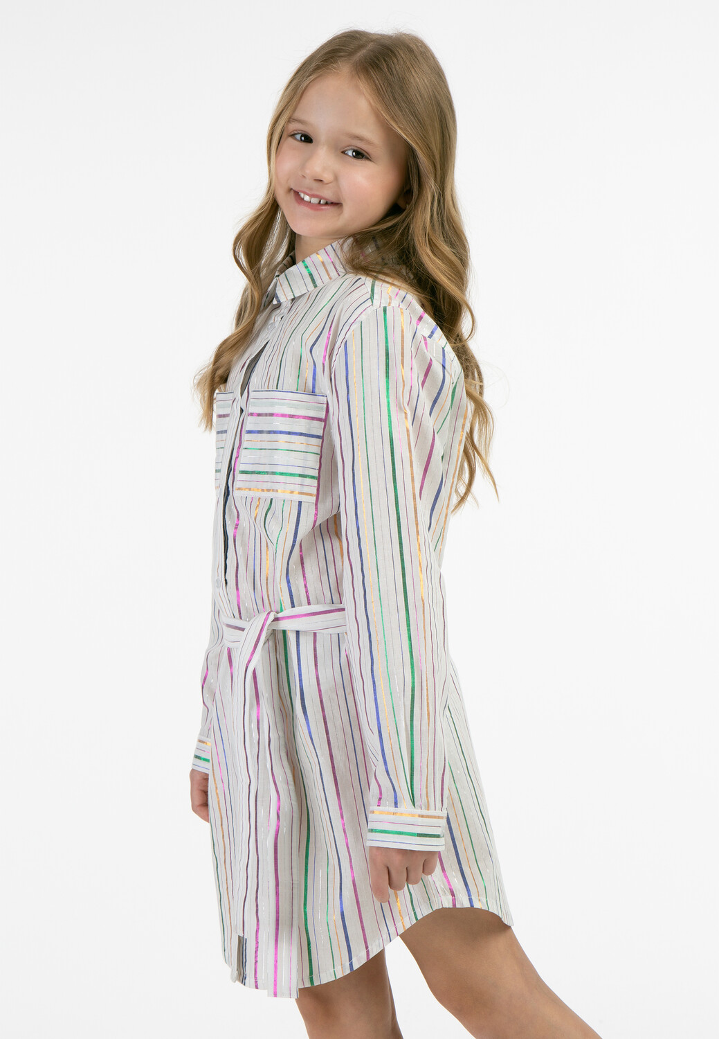 Толстовка myMo KIDS Hemdblusenkleid, цвет Weiss Mehrfarbige Streifen — фото 3