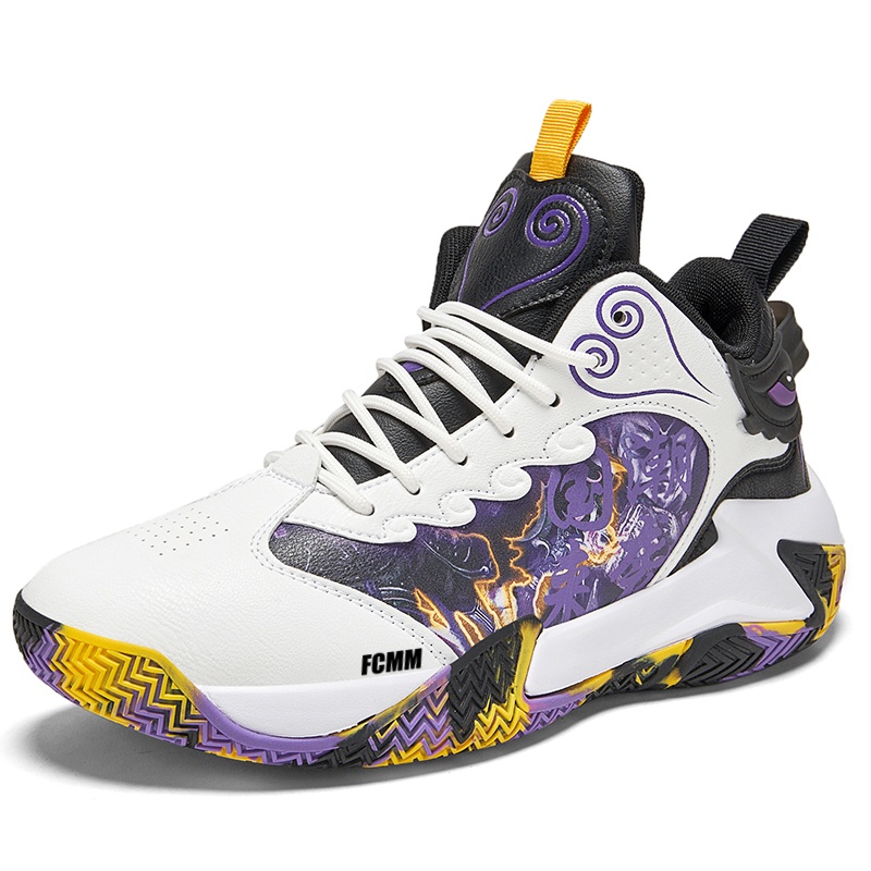 

Противоскользящие износостойкие детские баскетбольные кроссовки для детей FCMM, белый/фиолетовый