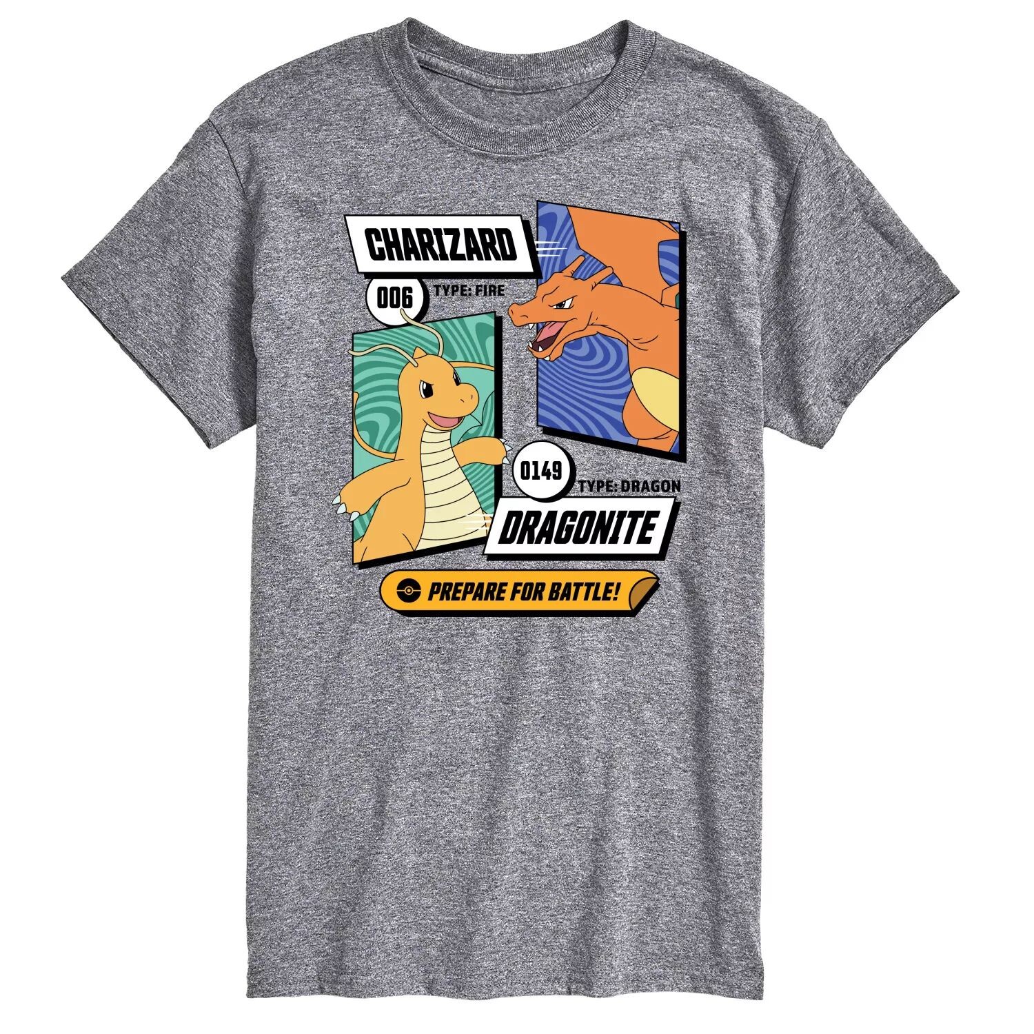 

Мужская футболка с рисунком Pokemon Dragonite Charizard Licensed Character, серый