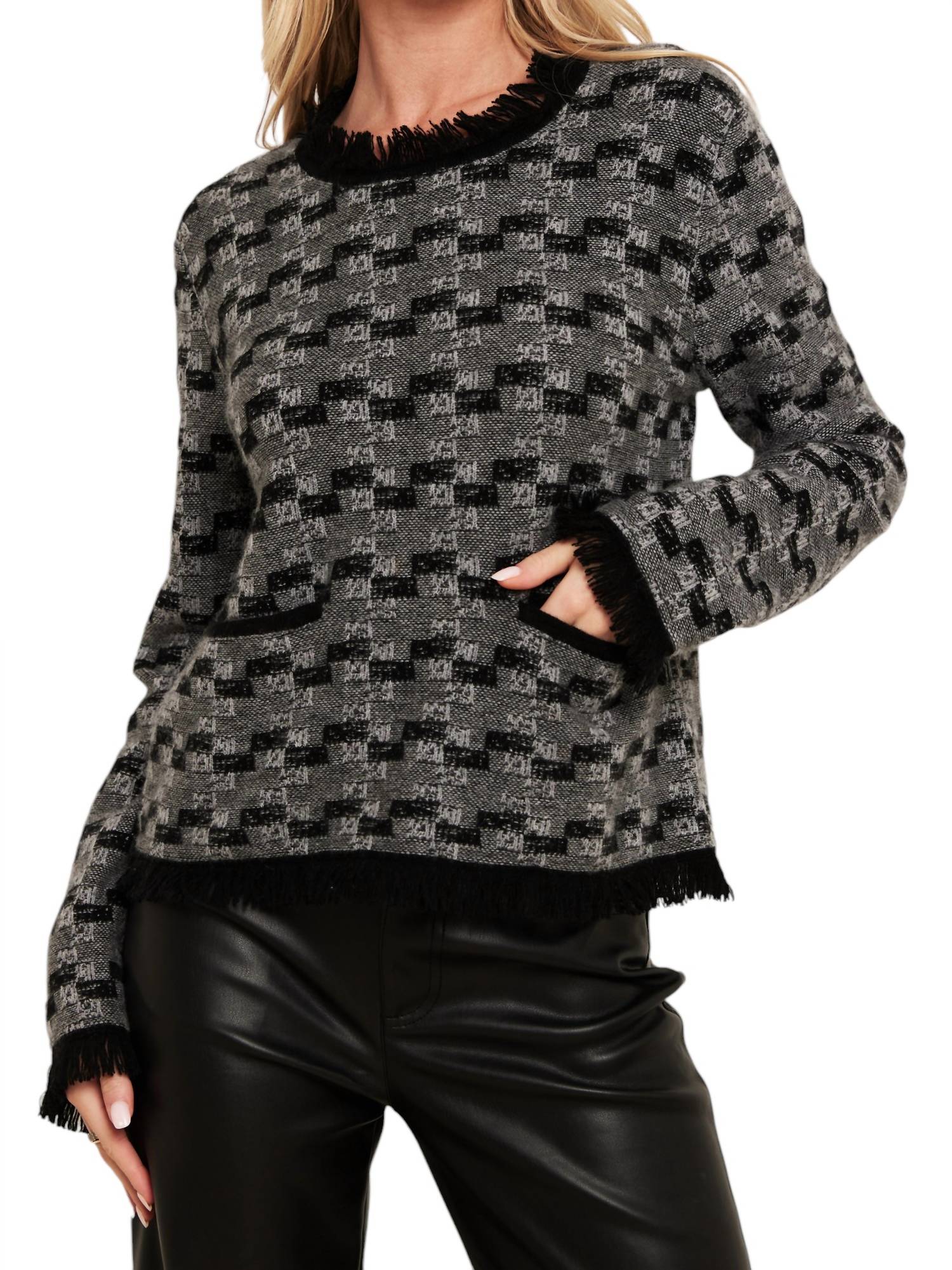 

Свитер Gabriella Stitch с круглым вырезом черного/серого цвета Brodie Cashmere