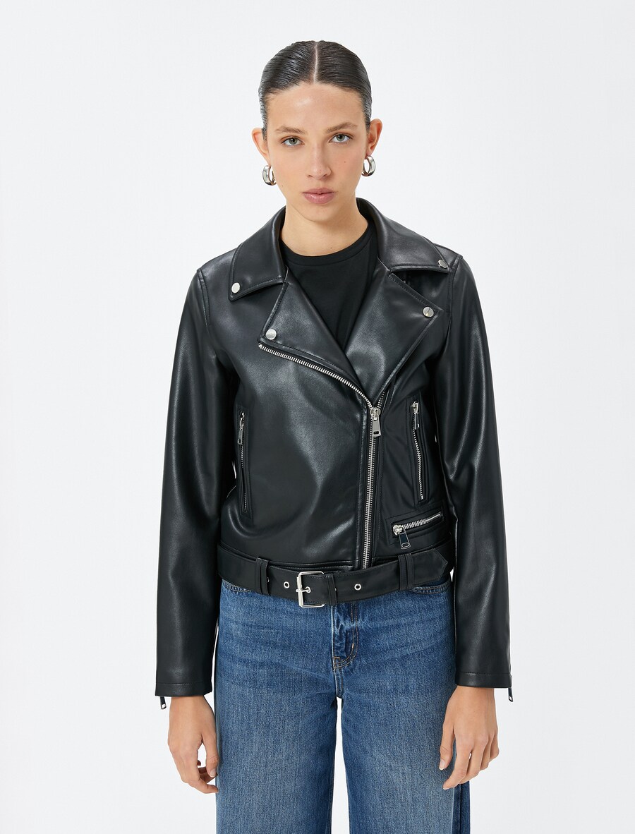 

Кожаная куртка Koton Between-Season Jacket, черный