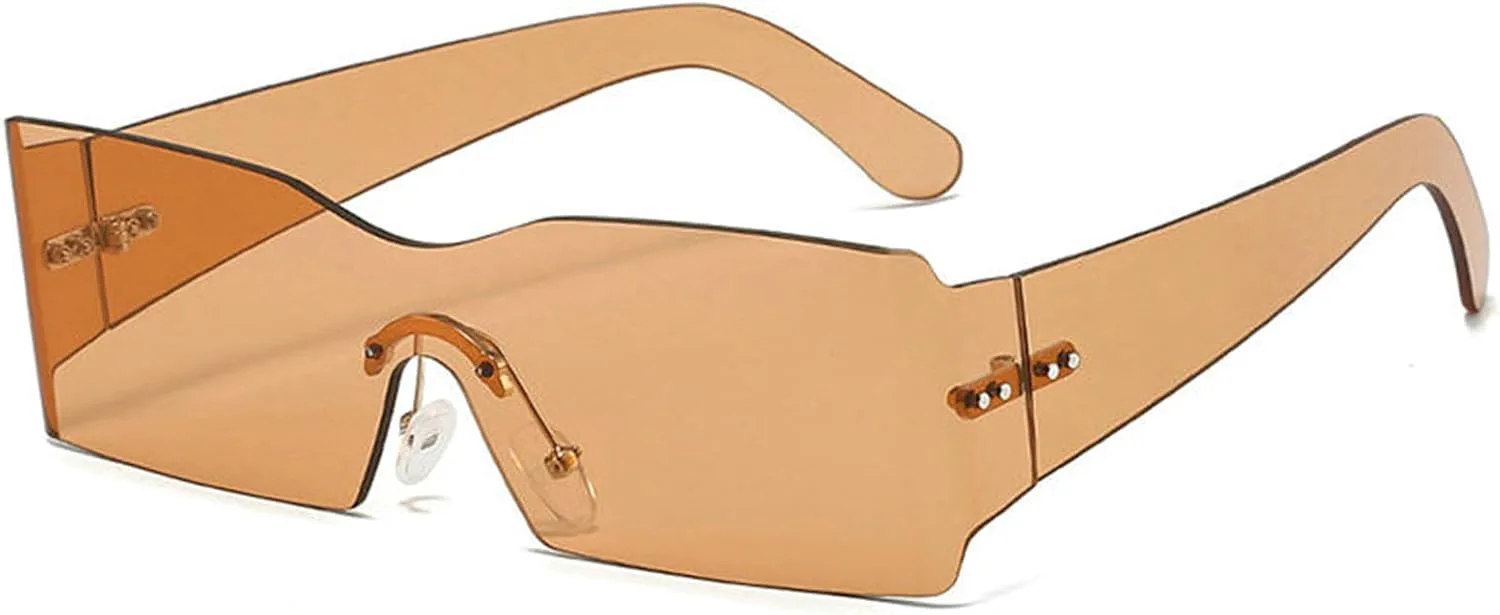 

Willochra Маленькие безободковые прямоугольные солнцезащитные очки для женщин, модные солнцезащитные очки желейного цвета, цельные панк-очки F27, Champagne