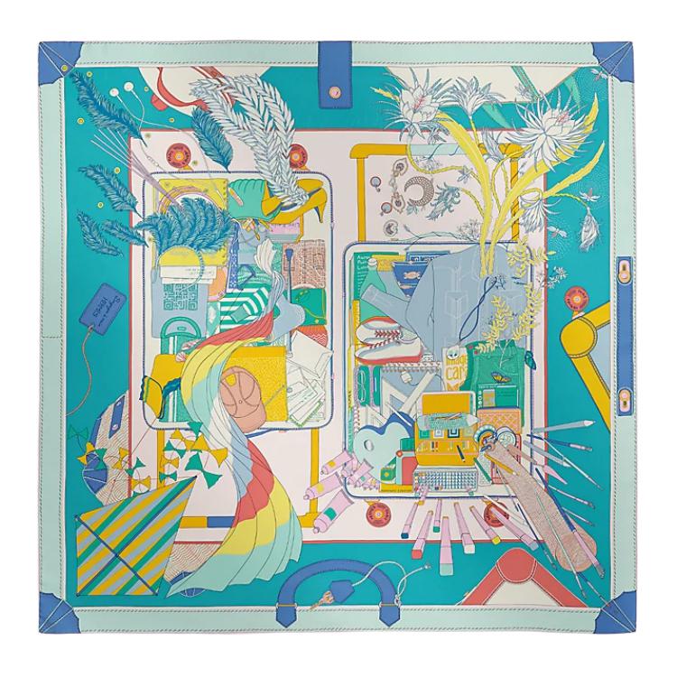 

Шелковый шарф HERMES из шелка тутового шелкопряда бирюзового цвета